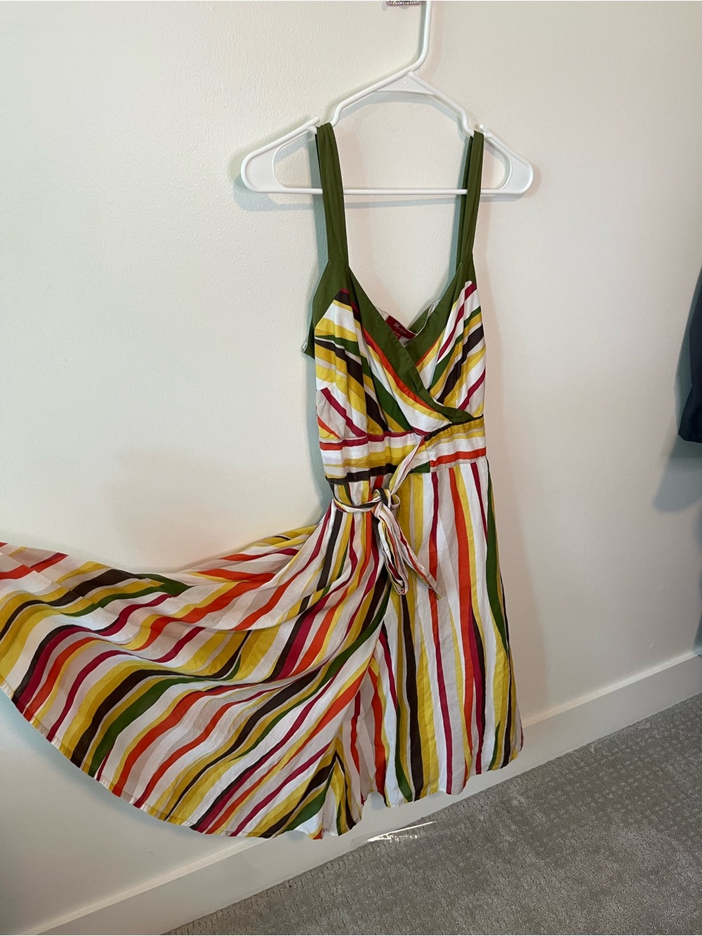 Vintage Striped Surplice Sundress with Olive Trim